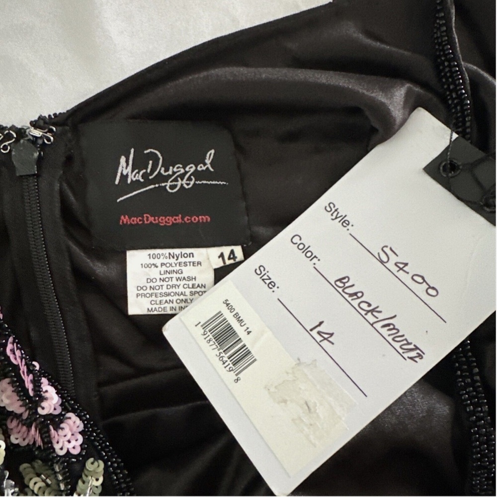 NWT $698 Mac Duggal [ 14 ] Embellished Floral Sequined‎ Gown in Black - Picture 5 of 15